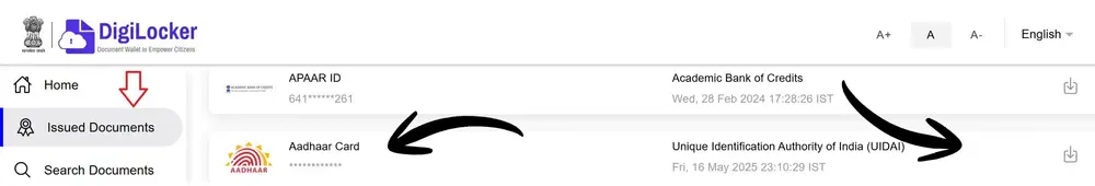 Accessing e-Aadhaar via DigiLocker