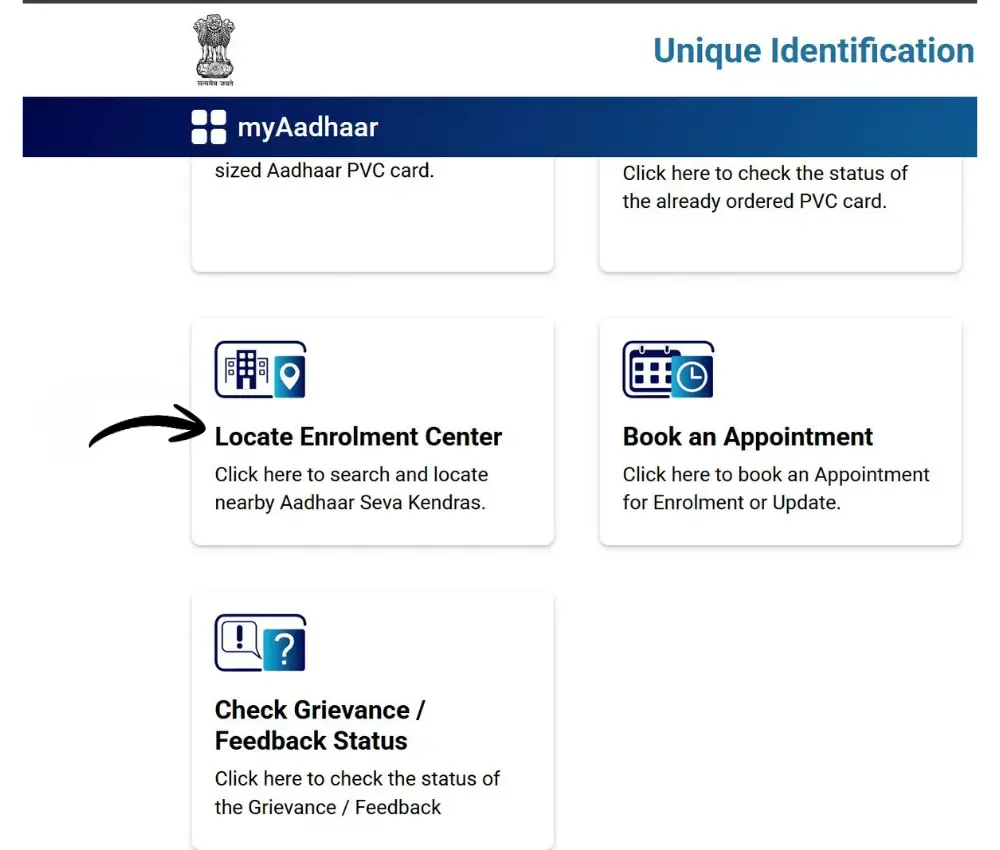 Locate Aadhaar Enrolment Center